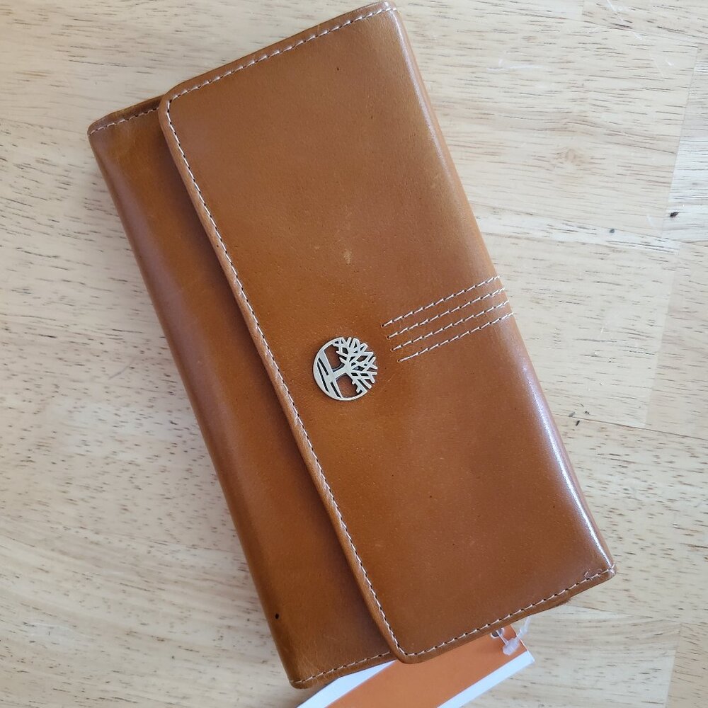 Timberland Women's Leather RFID Flap Wallet Clutch Organizer, Cognac NEW Tag